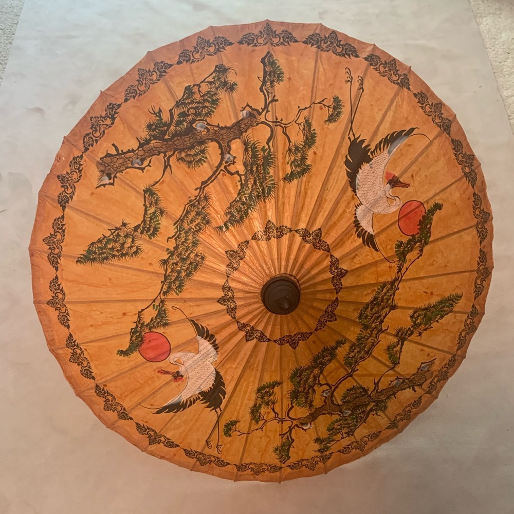 Vintage Chinese Hand Painted Paper Umbrella